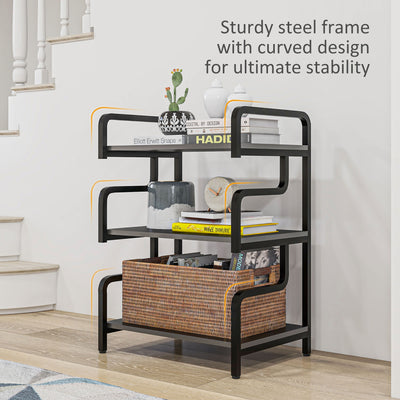 HOMCOM 3-Tier Printer Stand with Storage Shelves, Printer Table, 55 x 40 x 77cm Printer Shelf for Home Office, Study, Black 