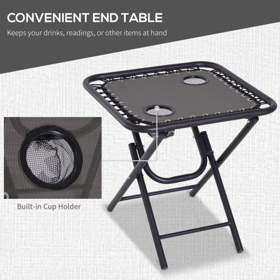 Outsunny 3pcs Folding Zero Gravity Chairs Sun Lounger Table Set w/ Cup Holders Reclining Garden Yard Pool, Dark Grey 