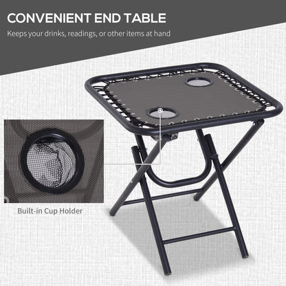 Outsunny 3pcs Folding Zero Gravity Chairs Sun Lounger Table Set w/ Cup Holders Reclining Garden Yard Pool, Dark Grey 