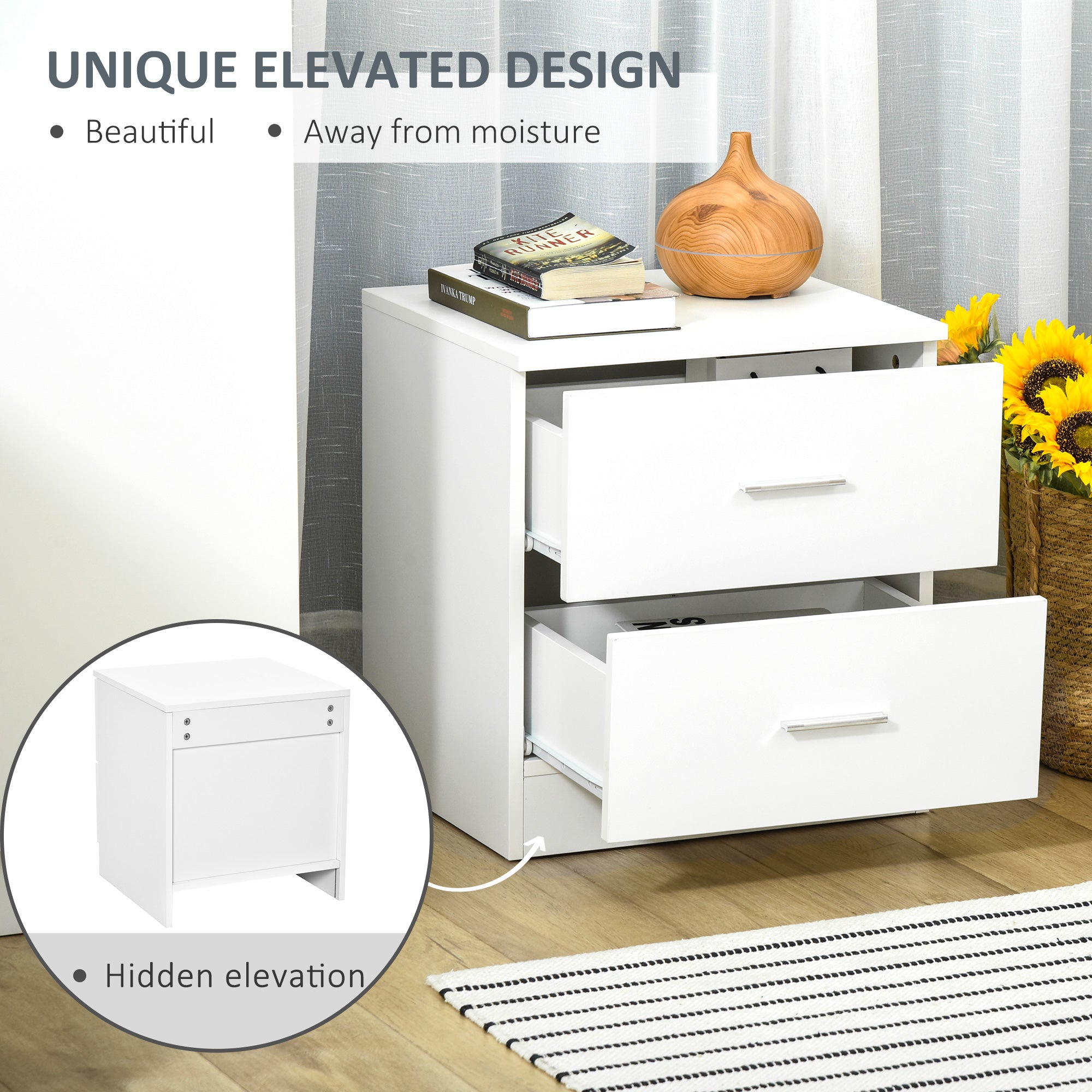 HOMCOM Bedside Table with 2 Drawers, Modern Nightstand, Cabinet Drawers Side Storage Unit for Bedroom, Living Room 