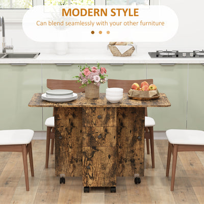 HOMCOM Multi-Storage Six-Person Drop Leaf Dining Table -  Rustic Brown 