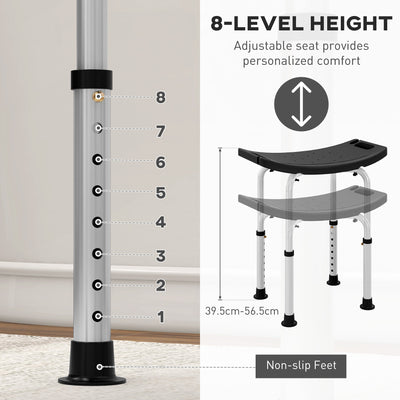 HOMCOM Height Adjustable Bath Stool, Aluminium Shower Stool with Non-Slip Pads for Elderly, Disabled, Seniors, Pregnant, Black 