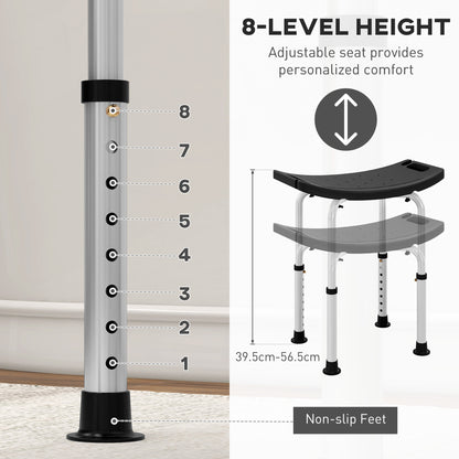 HOMCOM Height Adjustable Bath Stool, Aluminium Shower Stool with Non-Slip Pads for Elderly, Disabled, Seniors, Pregnant, Black 