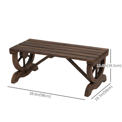 Outsunny Garden Rustic Wooden Bench Wheel-Shaped Legs Slatted Seat Stable Reinforced Structure Outdoor Patio Garden 2-Person Bench Seat - Brown 