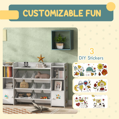 AIYAPLAY Kids Toy Organizers and Storage with 8 Removable Storage Bins and Bookshelf, White 