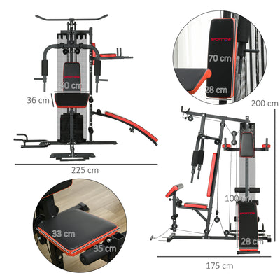SPORTNOW Multi Gym Workout Station, Weight Machine with 65kg Weight Stack, Sit Up Bench, Push Up Stand, Dip Station 