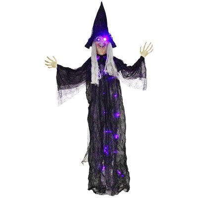 Outsunny 183 cm Life Size Halloween Animated Hanging Witch with Glowing LED Eyes & Body, Spooky Witch Scary Halloween Decorations, Battery Operated, Indoor Party Props 