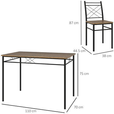HOMCOM Modern Dining Table Set for 4, Space-Saving 5 Pieces Kitchen Table Set with Rectangle Table and Steel Frame, Oak 