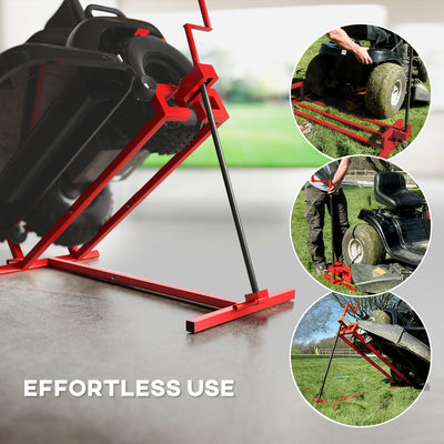 HOMCOM 400 kg Foldable Ride-On Mower Jack Lift, Adjustable Steel Lifting Device, for Lawn Mower, ATV, Red 