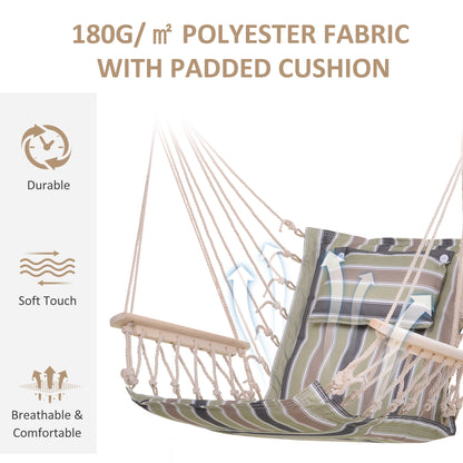 Outsunny Garden Outdoor Hanging Hammock Chair Thick Rope Frame Wooden Arms Safe Wide Seat Garden Outdoor Spot Stylish Multicoloured stripes 