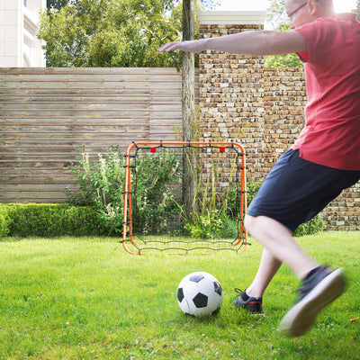 HOMCOM Double Sided Football Rebounder Net, Football Rebound Goal with Five Adjustable Angles, Orange 