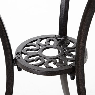 Outsunny 3 Pieces Garden Dining Set for 2, Cast Aluminium Outdoor Dining Set with 2 Armchairs and Round Dining Table with Parasol Hole, Garden Furniture Set, Brown 