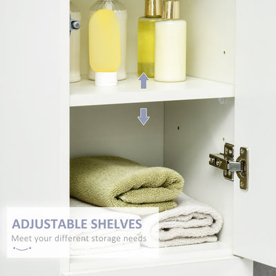 kleankin Tall Bathroom Cabinet with Adjustable Shelves, High Gloss Storage Cupboard, Freestanding Tallboy with Storage Drawer, White 