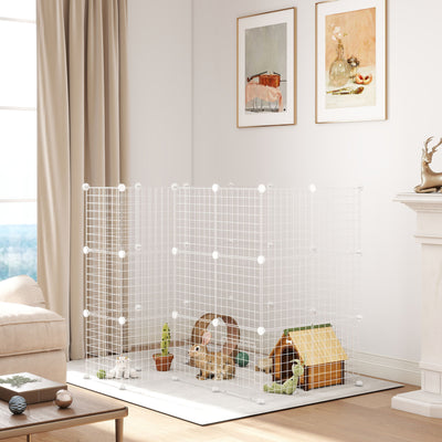 PawHut DIY 36 Panel Pet Playpen Metal Wire Fence for Chinchilla, Hedgehog, Bunny, Indoor, Outdoor Use, White 