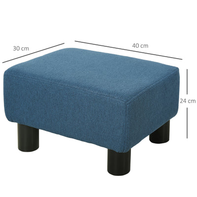 HOMCOM Linen Fabric Footstool Ottoman Cube with 4 Plastic Legs, Blue 