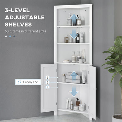 kleankin Triangle Bathroom Cabinet, Corner Bathroom Storage Unit with Cupboard and 3-Tier Shelves, Free Standing, White 