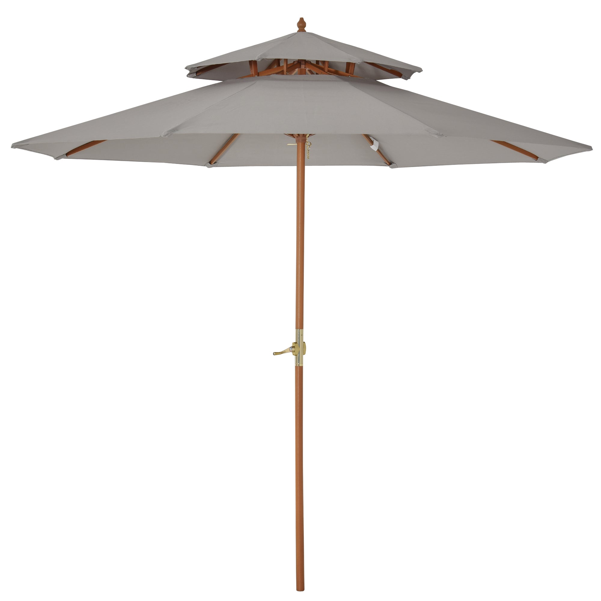 Outsunny 2.7m Elegant Wooden Frame Parasol Umbrella - Grey 