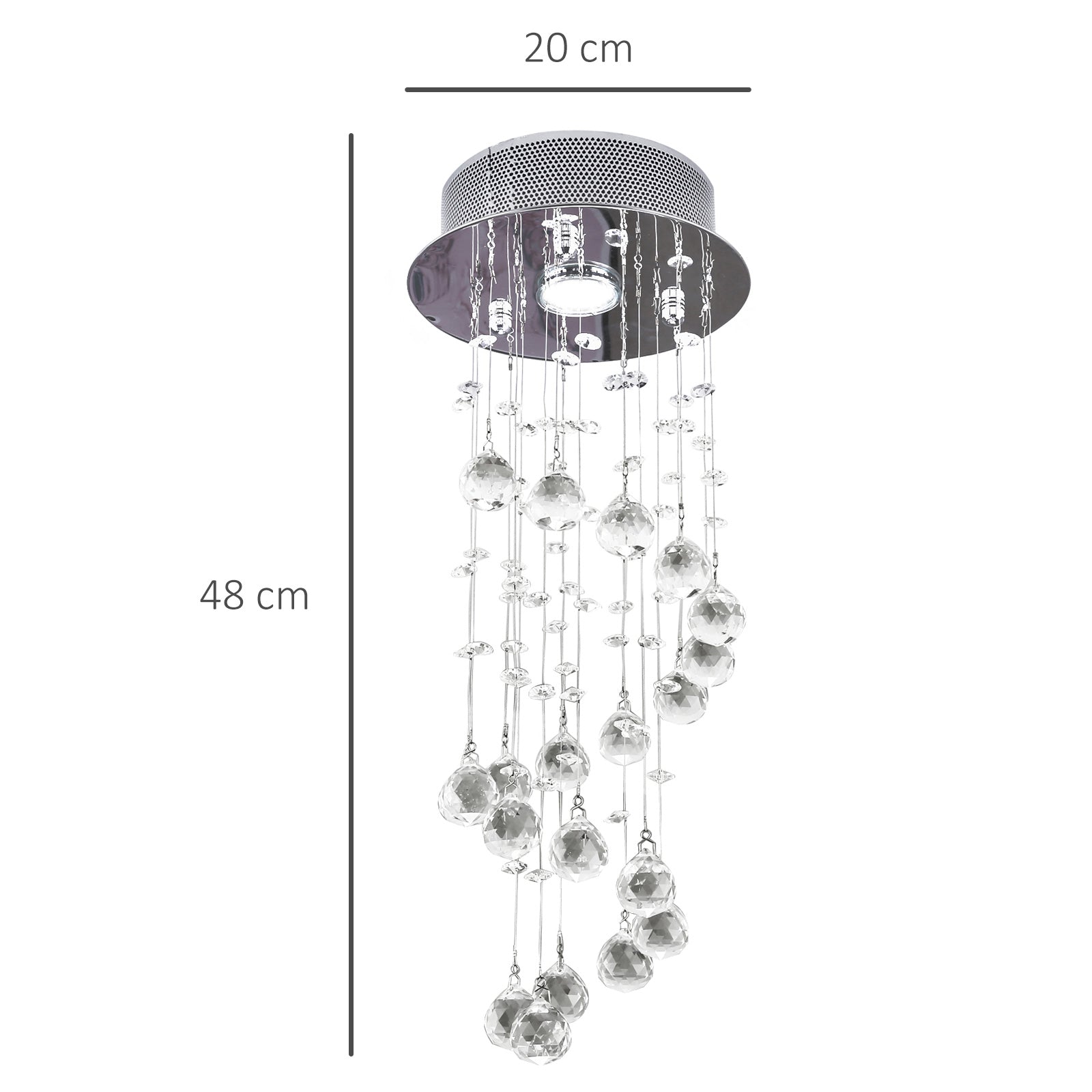 HOMCOM Metal Crystal Ceiling Light Chandelier Elegant Pendant Lamp Living Room Stairway Stairway Spiral Rain Drop Pendant Lamp Silver 