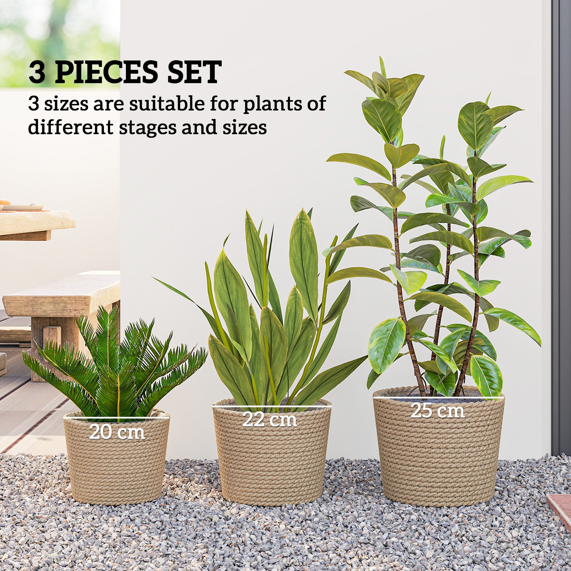 Outsunny Seagrass Planters Set of 3 Plant Pots for Indoor Outdoor Patio Balcony Natural 