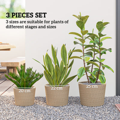 Outsunny Seagrass Planters Set of 3 Plant Pots for Indoor Outdoor Patio Balcony Natural 