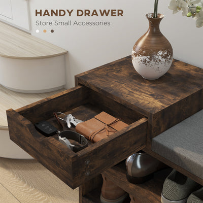 HOMCOM Multi-Compartment Shoe Bench, with Seat - Rustic Brown 
