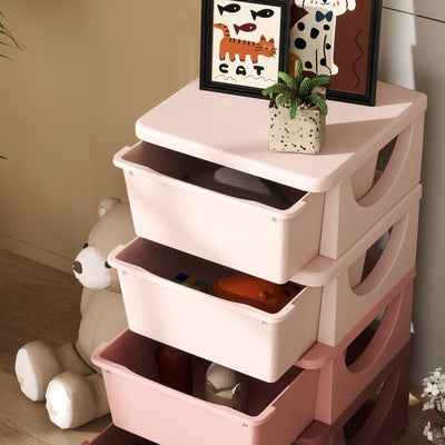 HOMCOM Four-Tier Kids Storage Boxes, with Four Drawers, Pink 