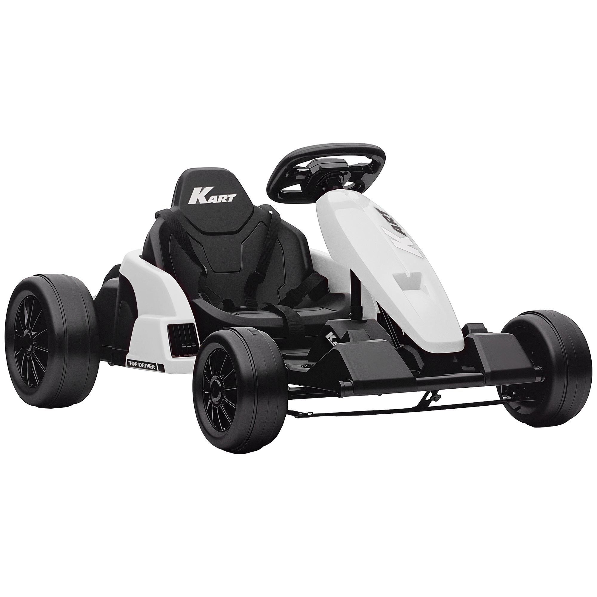 AIYAPLAY 24V Electric Go Kart, Drift Kart with Adjustable Seat, Slow Start, 5-Point Harness, Music, Horn, for 6-12 Years, White 