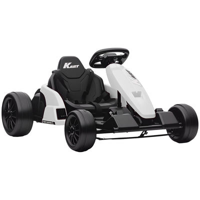 AIYAPLAY 24V Electric Go Kart, Drift Kart with Adjustable Seat, Slow Start, 5-Point Harness, Music, Horn, for 6-12 Years, White 