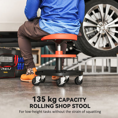 HOMCOM Rolling Mechanic Stool, 135kg Capacity Workshop Stool, 360° Swivel Roller Padded Creeper Seat with Wheels, Tool Trays Storage for Garage, Shop, Auto Repair, Yellow 