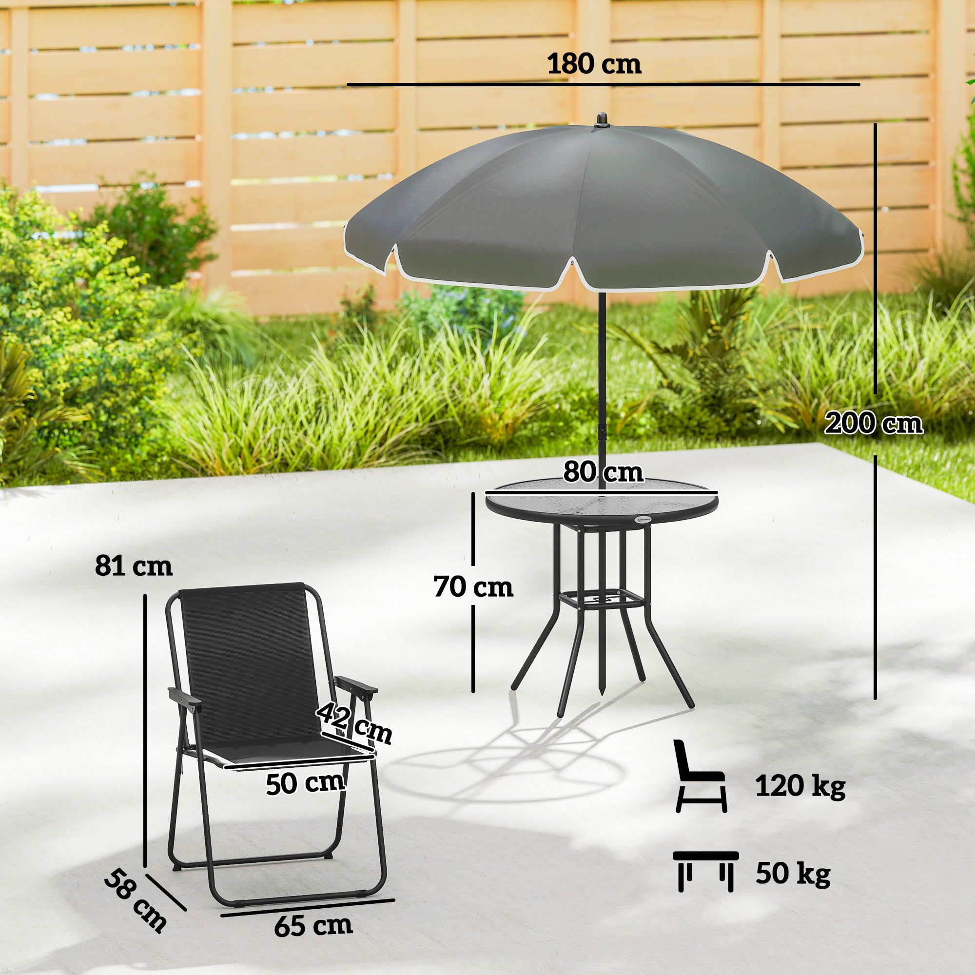 Outsunny 4 Seater Garden Furniture Set, 6 Pieces Garden Table and Chairs with Parasol for Patio, Black 