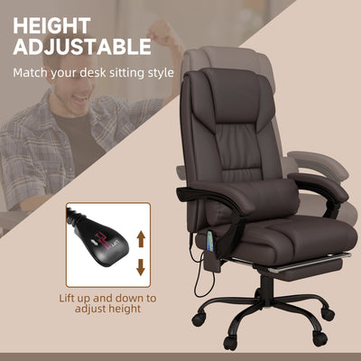 Vinsetto 6-Point Massage Office Chair, PU Leather Desk Chair with Adjustable Height and Footrest for Home Office, Brown 