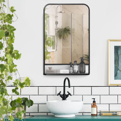 HOMCOM Modern Square Wall Mirror with Storage Shelf, 86 x 53 Mirrors for Living Room, Bedroom, Black 