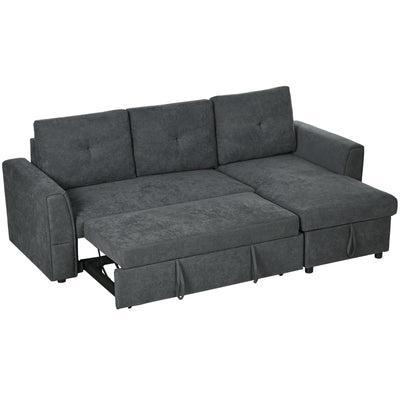 HOMCOM 3 Seater Sofa Bed, L Shaped Pull Out Sofa Bed with Storage, Convertible Click Clack Settee Sectional Sleeper Futon for Living Room, Office, Dark Grey 