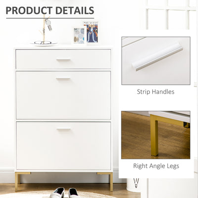 HOMCOM Three Drawer Slim Shoe Storage Cabinet, 12 Shoe Pairs - White 