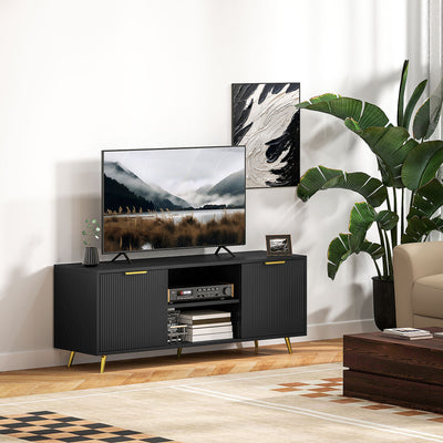 HOMCOM Modern TV Stand Cabinet for TVs up to 55", TV Unit with 2 Open Shelves and 2 Cabinets, Entertainment Centre with Cable Management for Living Room, Black 