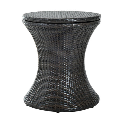 Outsunny PE Rattan Ice Bucket Table, Height Adjustable Liftable Outdoor Drinks Cooler, 52 cm Round Garden Beer Cocktail Table with Lid for Bar, Patio, Terrace, Brown 