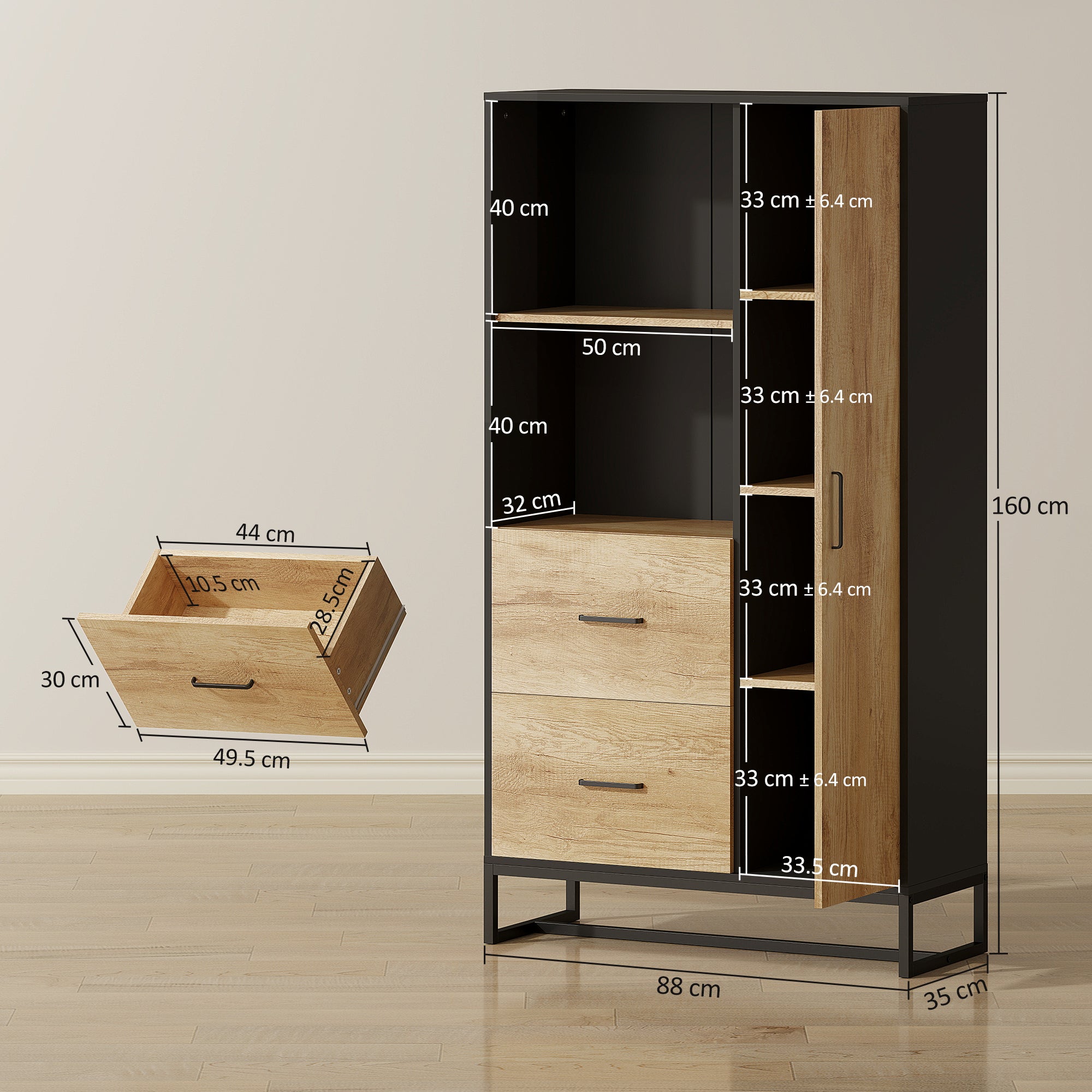 HOMCOM Tall Kitchen Cupboard, Freestanding Kitchen Pantry Cabinet with Adjustable Shelves, Drawers and Soft Close Door, 160cm 