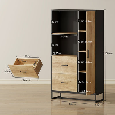 HOMCOM Tall Kitchen Cupboard, Freestanding Kitchen Pantry Cabinet with Adjustable Shelves, Drawers and Soft Close Door, 160cm 