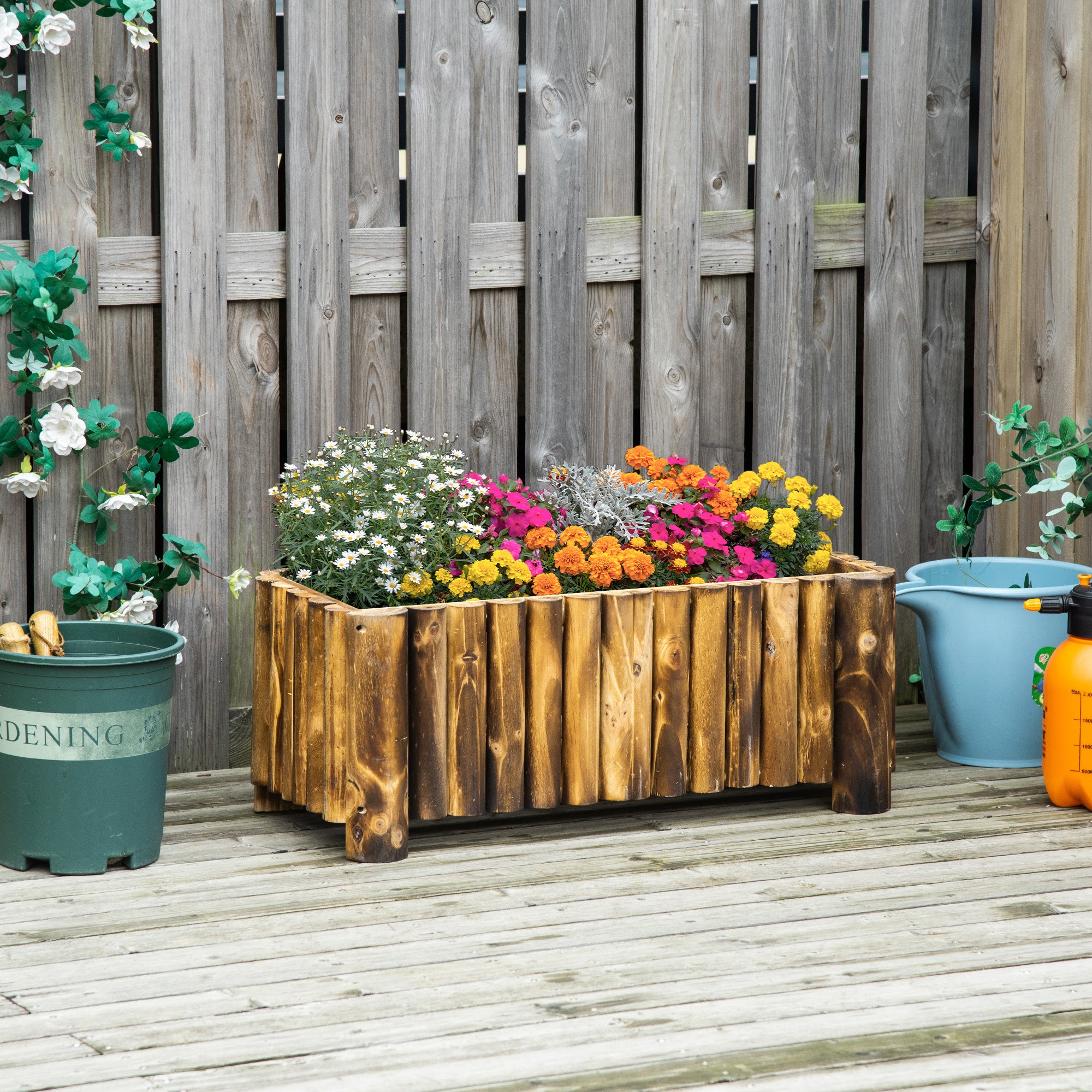 Outsunny 52L Raised Flower Bed Wooden Rectangular Planter Container Box Herb Pot Flower Pot 78L x 35W x 30H (cm) 
