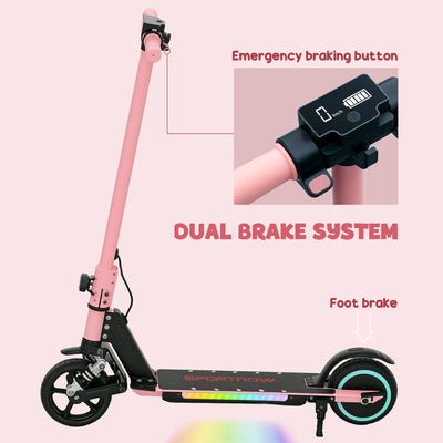 SPORTNOW Folding Electric Scooter for Kids Age 6-14 with Dual Brakes, Front Suspension, LED Colourful Lights and Display, 6.8kg Lightweight Aluminium E Scooter, Up to 14 KM/H & 6 KM, Pink 