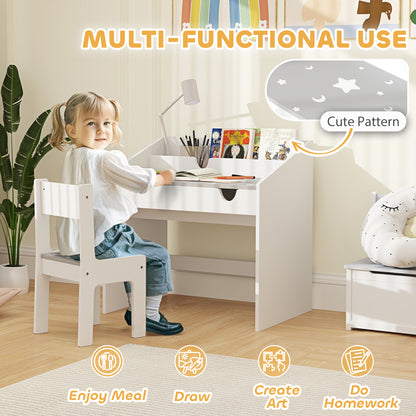 AIYAPLAY Children Study Table and Chair, Kids Desk and Chair Set with Storage, Pull-out Drawer, Gift for 3-6 Years Old - Grey