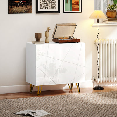 HOMCOM Modern Luxe High Gloss Sideboard, with Hairpin Legs - White 