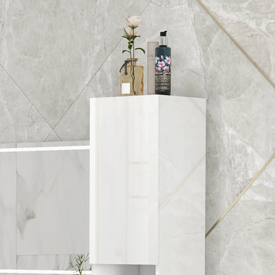 kleankin Freestanding Bathroom Cabinet, High Gloss Storage Cabinet with Doors and Adjustable Shelves, 30 x 30 x 181.5 cm, White 