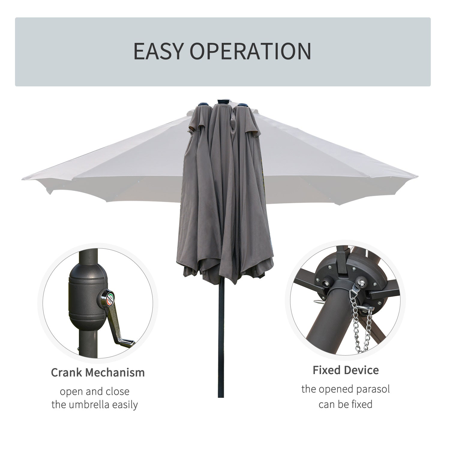 Outsunny 4.4m Double-Sided Sun Umbrella Patio Parasol LED Solar Lights Dark Grey 