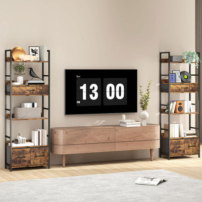 HOMCOM Industrial Style Bookcase, with 4 Shelves and 3 Fabric Drawers - Brown/Black 