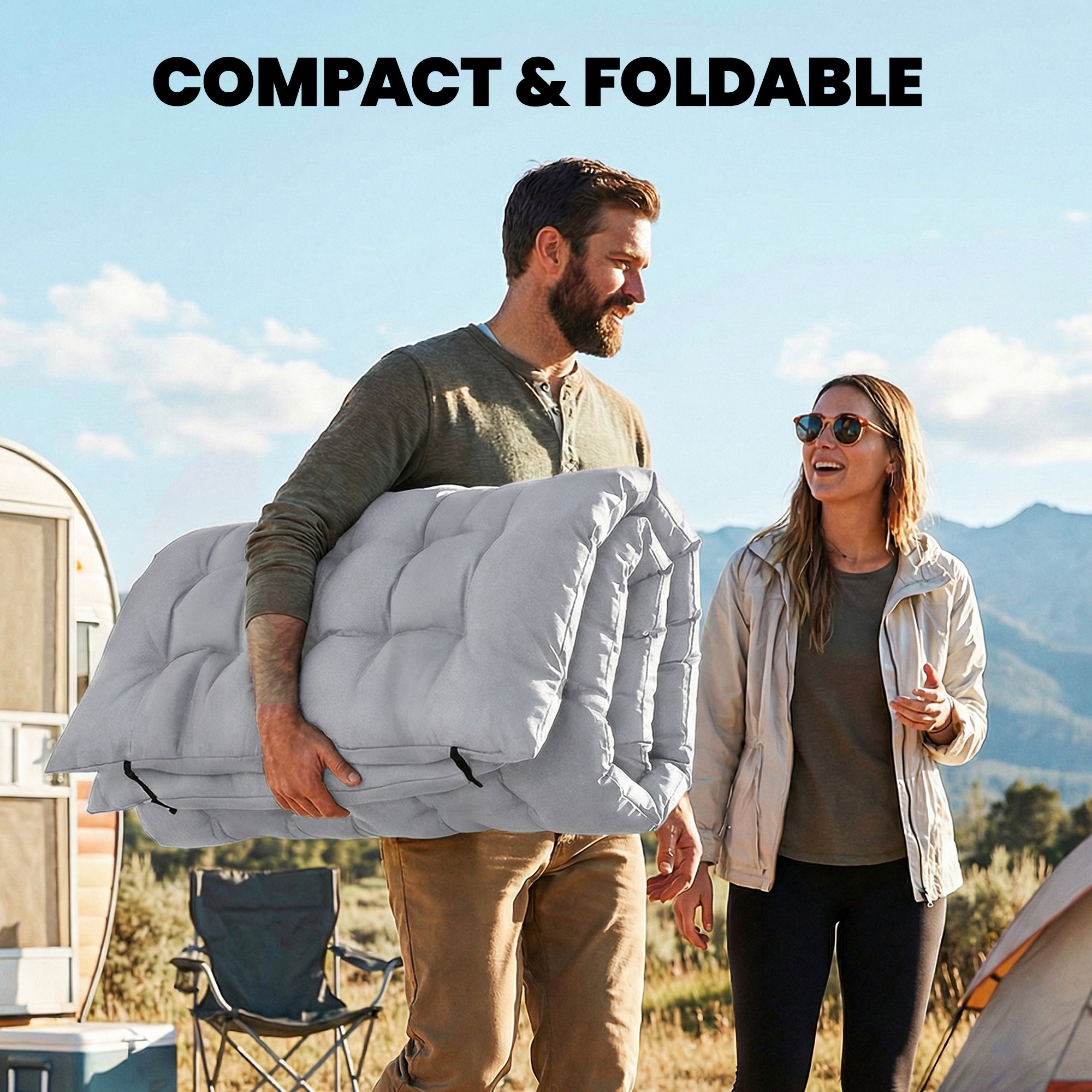 Outsunny Sleeping Mat, Foldable Camping Mattress Pad with Elastic Straps, Light Grey 