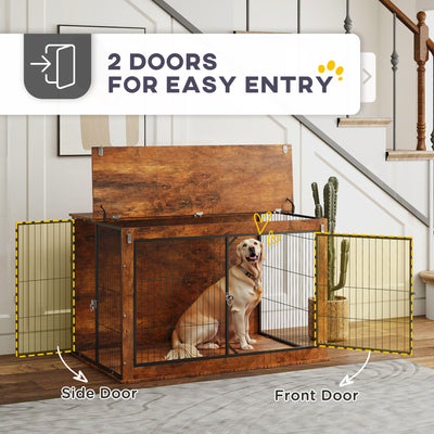 PawHut Dog Crate Furniture with Flip-up Top, 2 Doors, for Extra Large Dogs, 118 x 75 x 77cm, Rustic Brown 