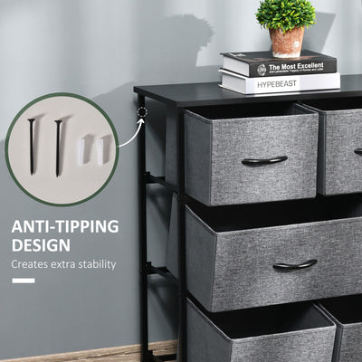 HOMCOM Chest of Drawers with 8 Foldable Drawers, 3-Tier Fabric Bedroom Dresser, Clothes Storage Unit for Bedroom Living Room, Dark Grey 