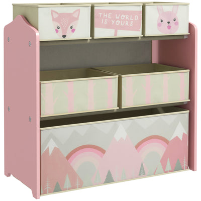 ZONEKIZ Kids Storage Unit, Toy Storage Organiser, with Six Fabric Bins, for Bedrooms, Playrooms, Nurseries - Pink 
