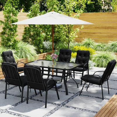 Outsunny Seven-Piece Garden Dining Set with Cushions - Black 